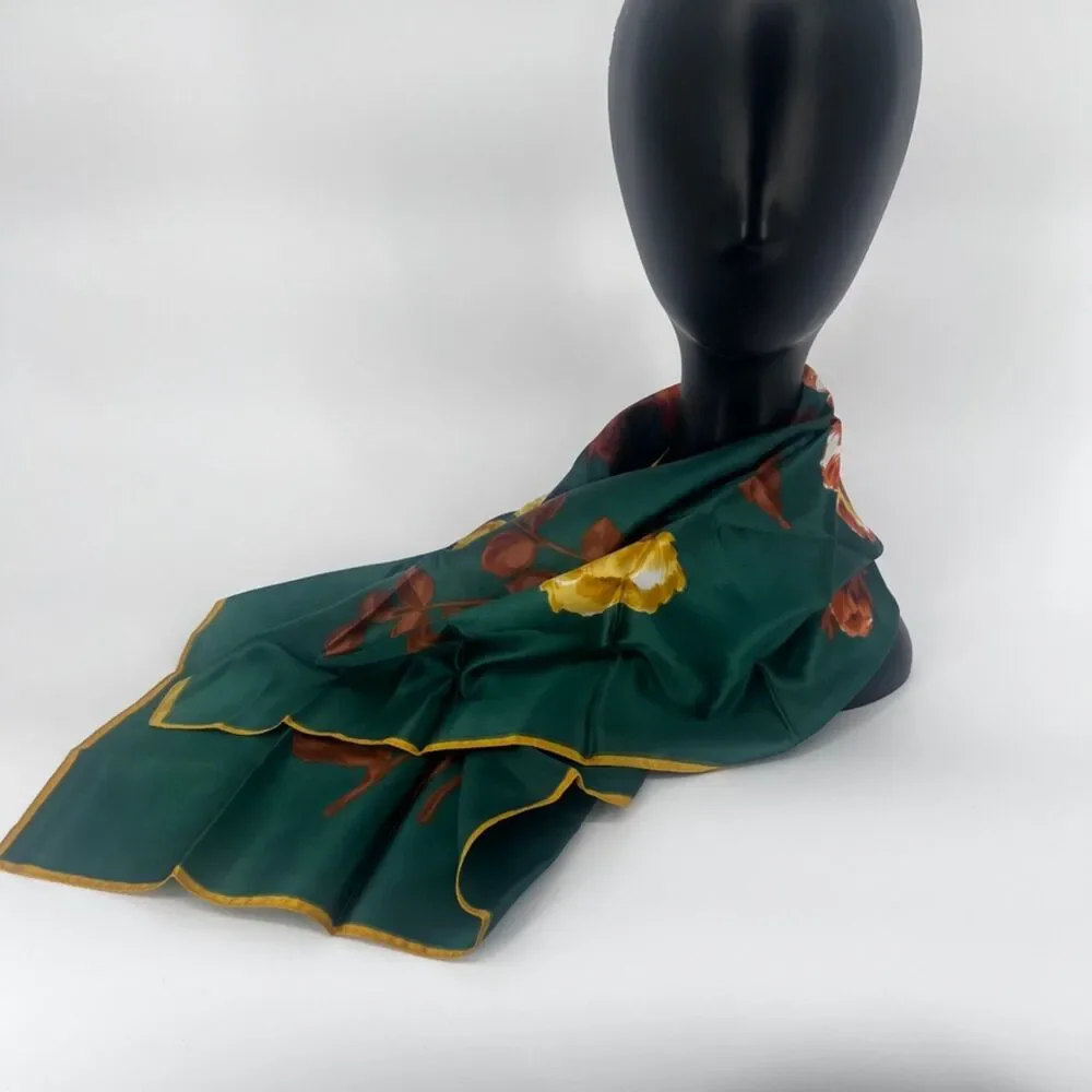 Bold Floral Square Fashion‎ Scarf Wrap Satiny Mod Boho Botanical Accessory
